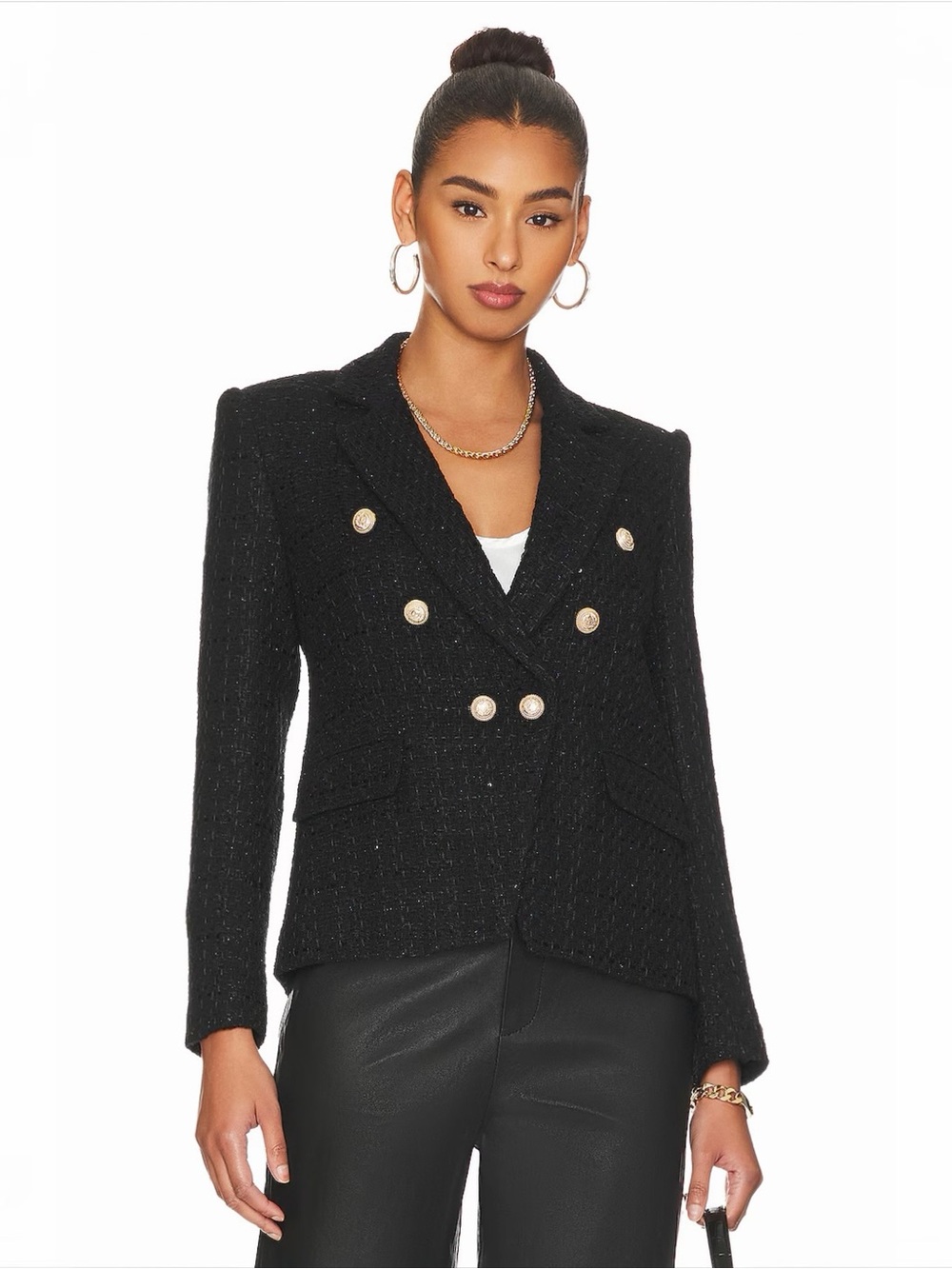 GENERATION LOVE • Kaya Tweed Gold Button Blazer in Black